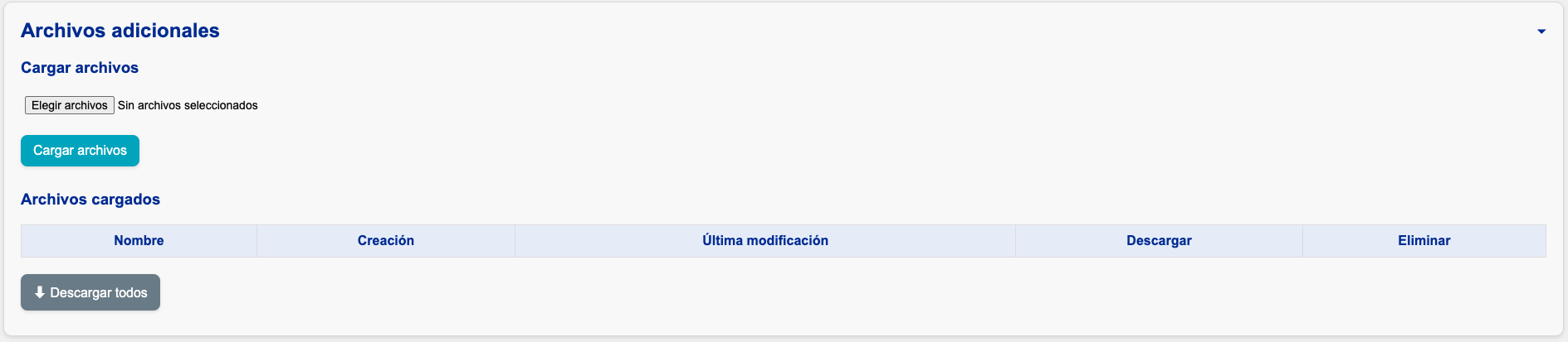 Sección de archivos adicionales